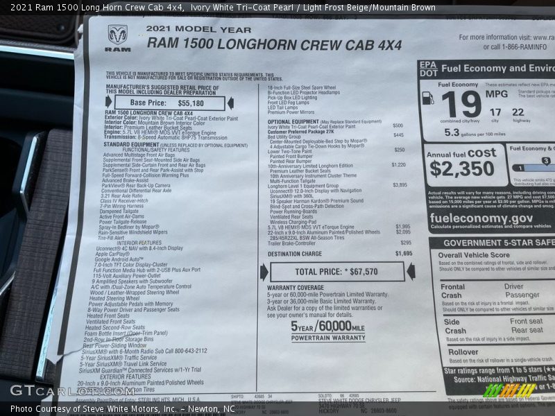  2021 1500 Long Horn Crew Cab 4x4 Window Sticker