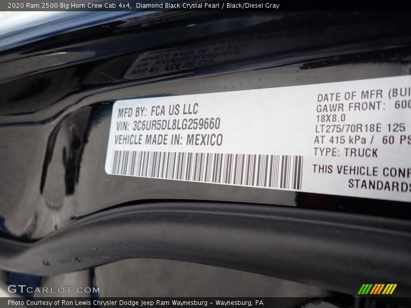 Diamond Black Crystal Pearl / Black/Diesel Gray 2020 Ram 2500 Big Horn Crew Cab 4x4