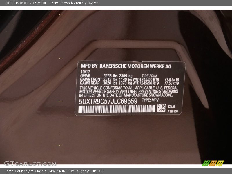 Terra Brown Metallic / Oyster 2018 BMW X3 xDrive30i