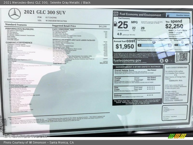  2021 GLC 300 Window Sticker