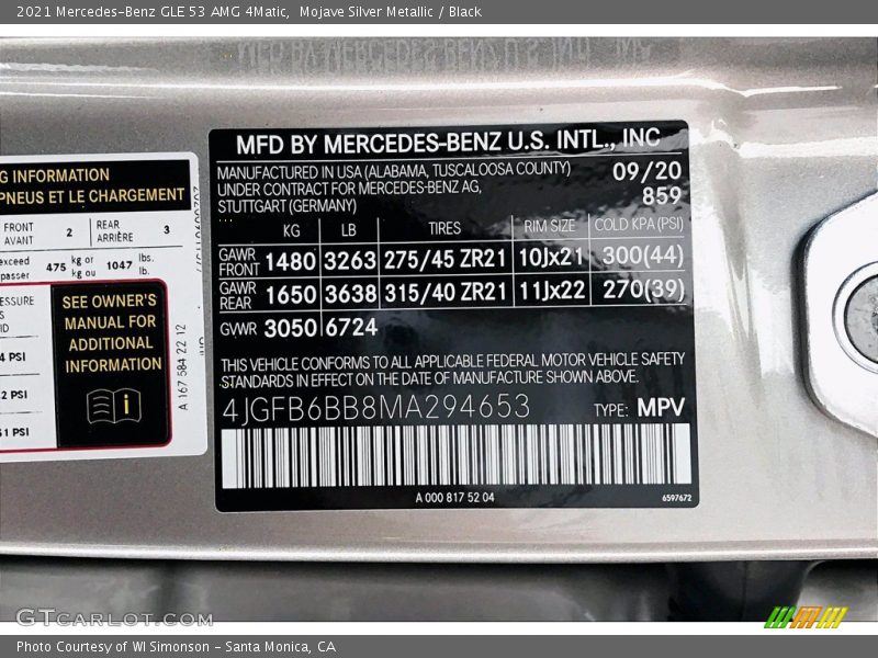 Mojave Silver Metallic / Black 2021 Mercedes-Benz GLE 53 AMG 4Matic