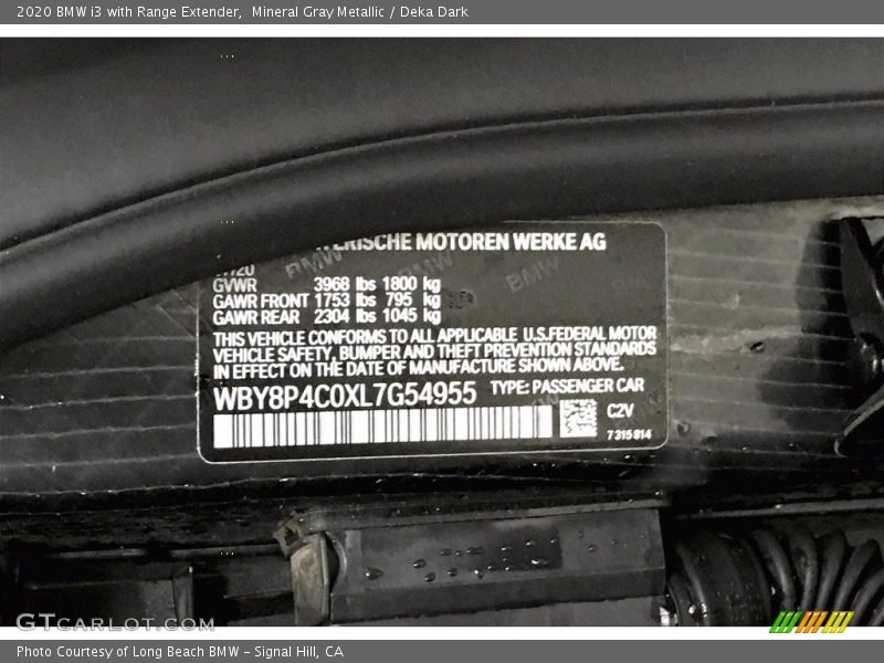 Mineral Gray Metallic / Deka Dark 2020 BMW i3 with Range Extender