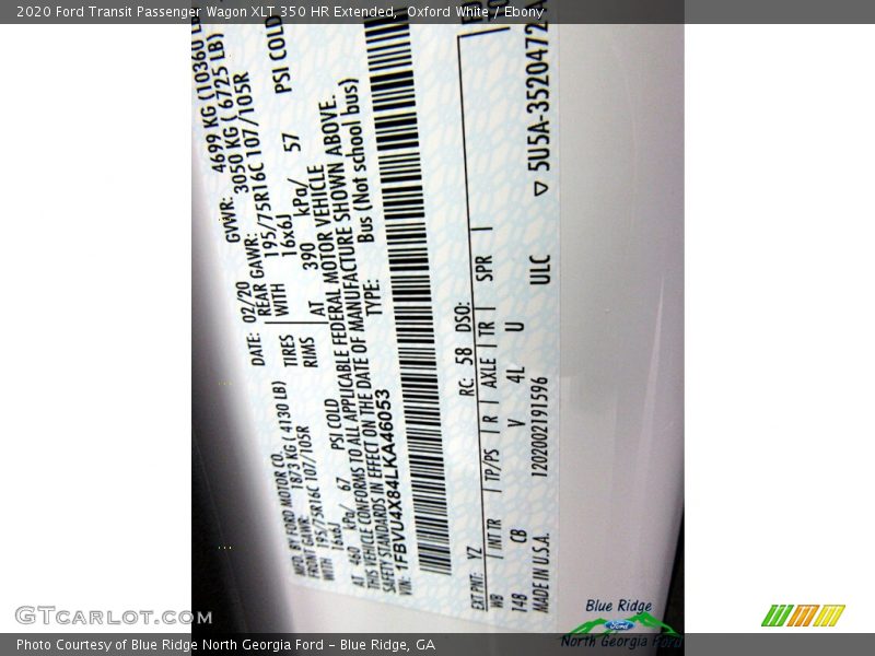 Oxford White / Ebony 2020 Ford Transit Passenger Wagon XLT 350 HR Extended