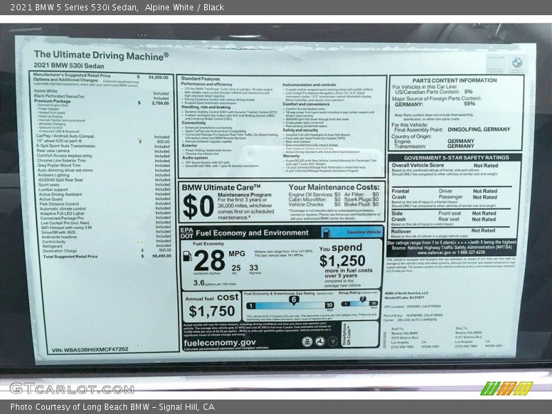 Alpine White / Black 2021 BMW 5 Series 530i Sedan