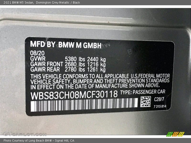 2021 M5 Sedan Domington Grey Metallic Color Code C28