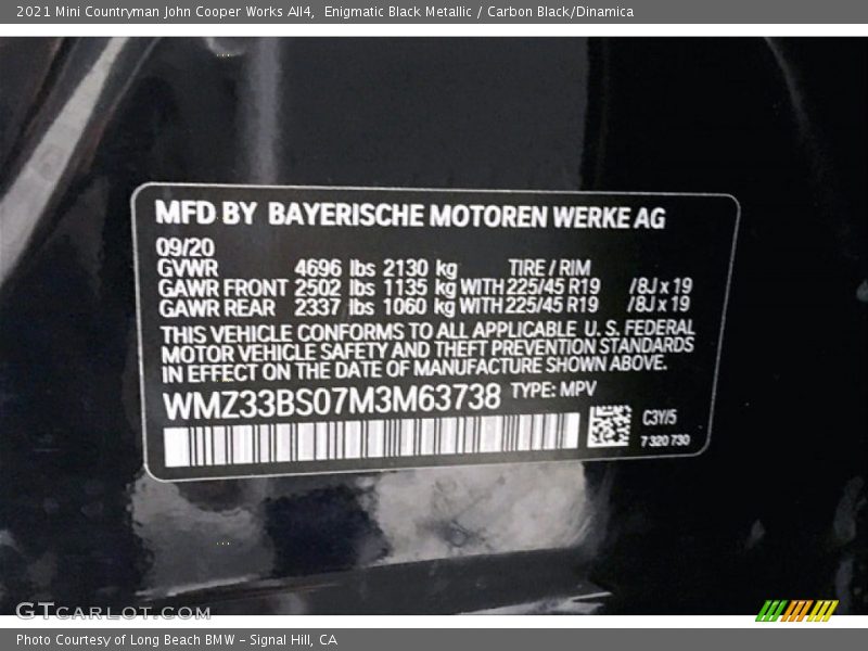 Enigmatic Black Metallic / Carbon Black/Dinamica 2021 Mini Countryman John Cooper Works All4