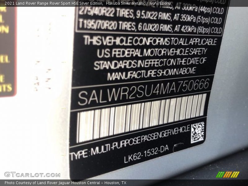 Hakuba Silver Metallic / Ivory/Ebony 2021 Land Rover Range Rover Sport HSE Silver Edition