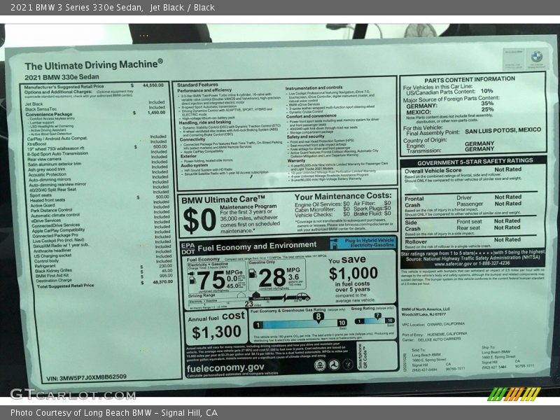  2021 3 Series 330e Sedan Window Sticker