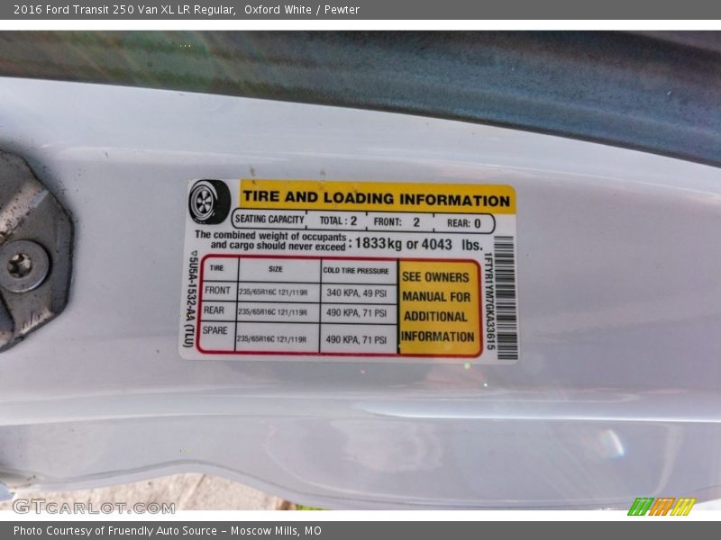 Oxford White / Pewter 2016 Ford Transit 250 Van XL LR Regular
