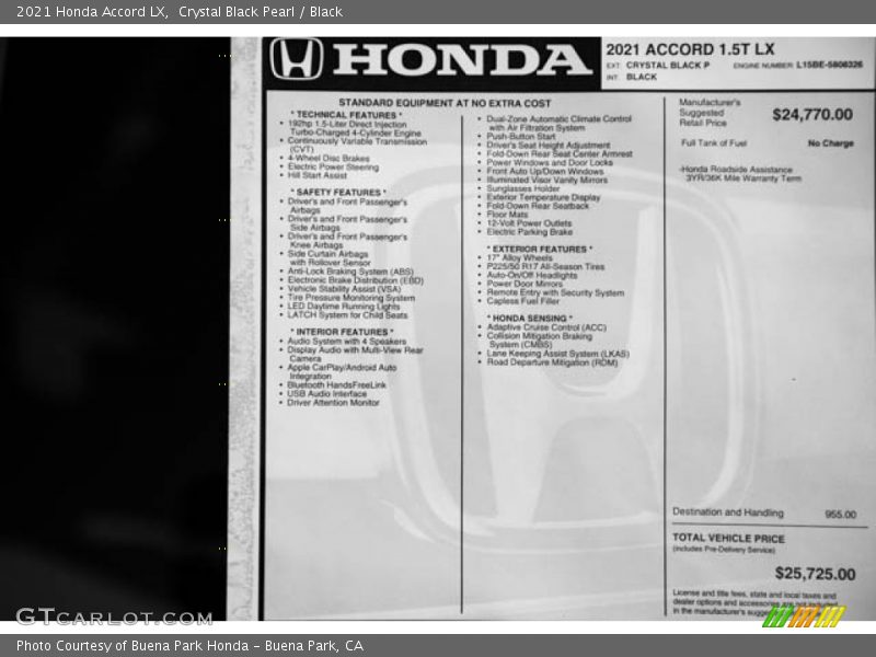 Crystal Black Pearl / Black 2021 Honda Accord LX