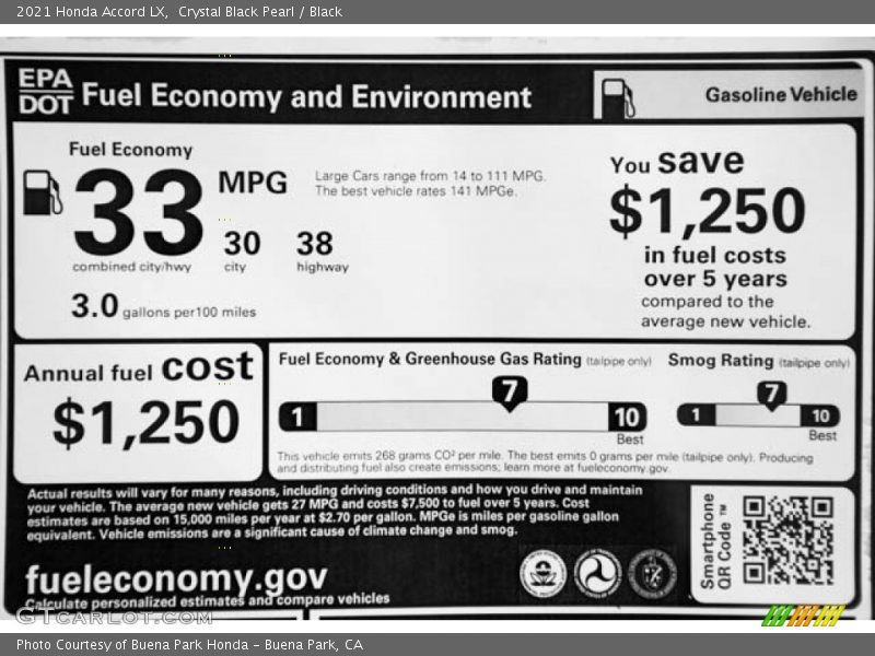 Crystal Black Pearl / Black 2021 Honda Accord LX