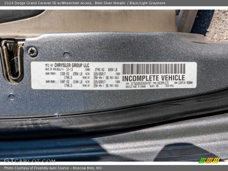 Billet Silver Metallic / Black/Light Graystone 2014 Dodge Grand Caravan SE w/Wheelchair Access
