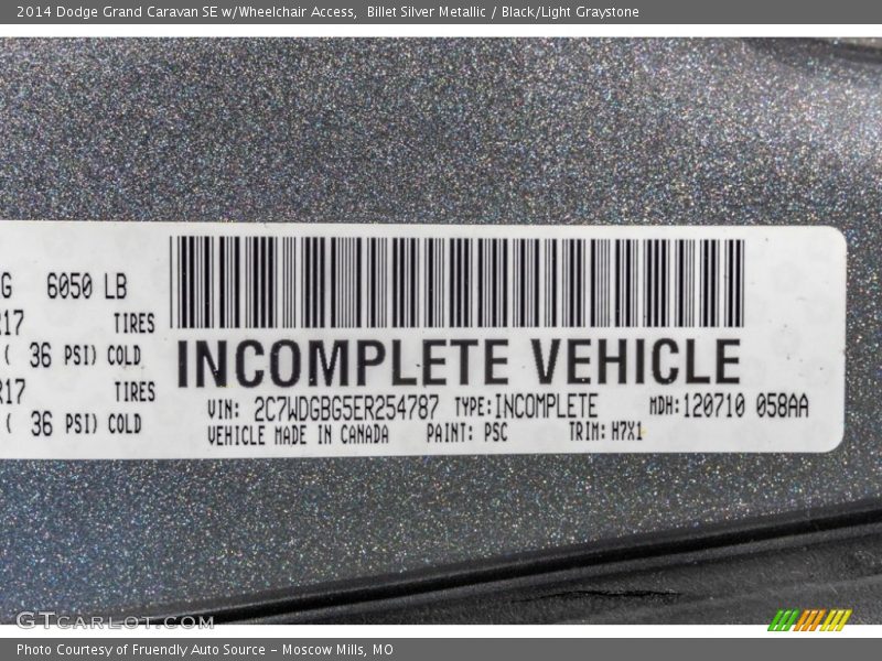 2014 Grand Caravan SE w/Wheelchair Access Billet Silver Metallic Color Code PSC