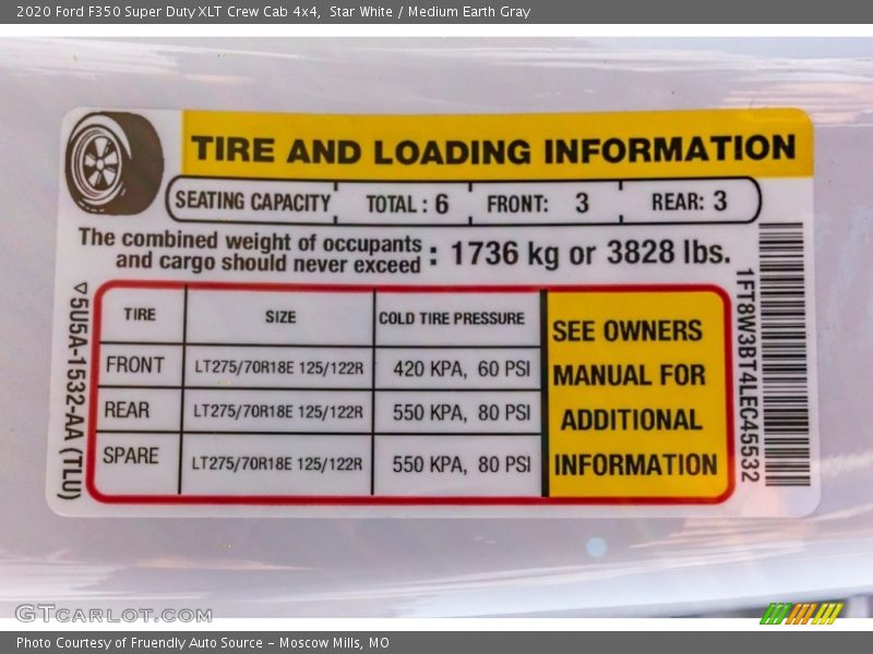 Info Tag of 2020 F350 Super Duty XLT Crew Cab 4x4
