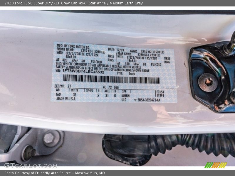Star White / Medium Earth Gray 2020 Ford F350 Super Duty XLT Crew Cab 4x4