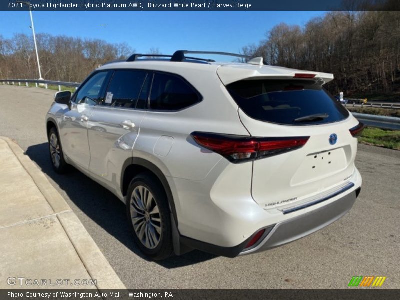 Blizzard White Pearl / Harvest Beige 2021 Toyota Highlander Hybrid Platinum AWD