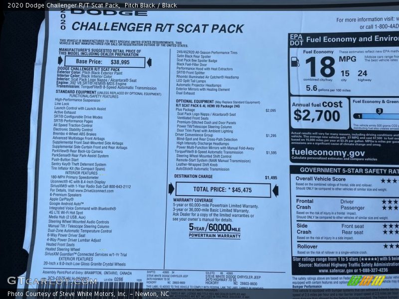 Pitch Black / Black 2020 Dodge Challenger R/T Scat Pack