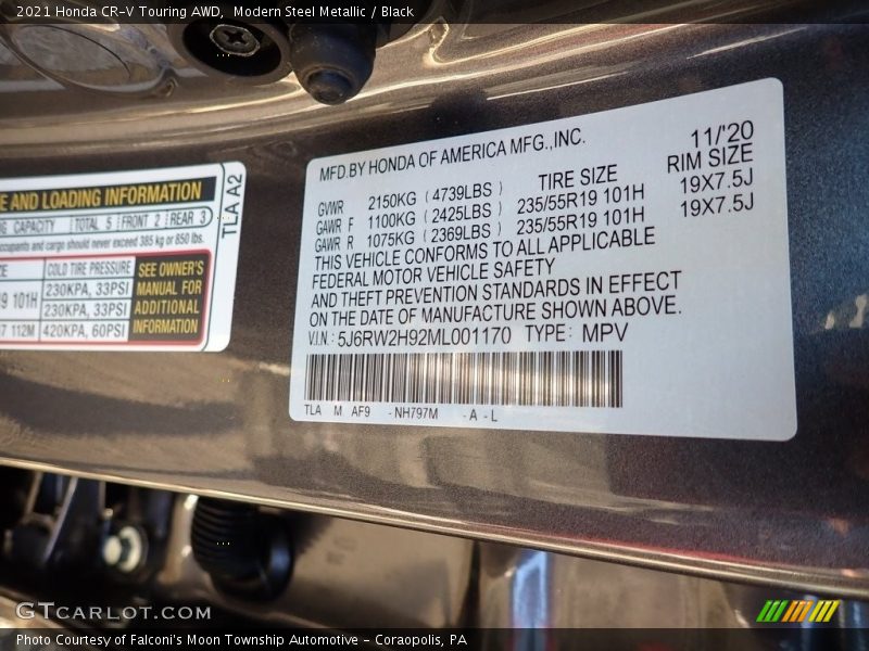 2021 CR-V Touring AWD Modern Steel Metallic Color Code NH797M