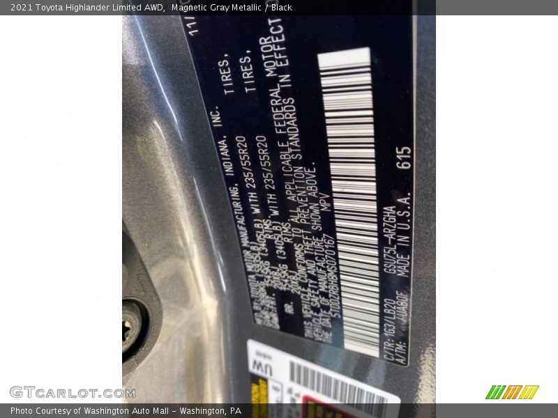 Magnetic Gray Metallic / Black 2021 Toyota Highlander Limited AWD