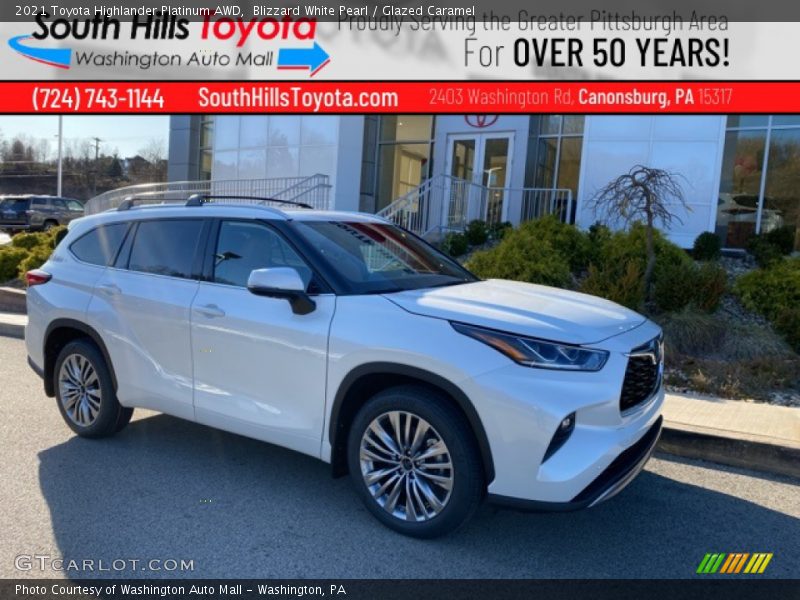 Blizzard White Pearl / Glazed Caramel 2021 Toyota Highlander Platinum AWD