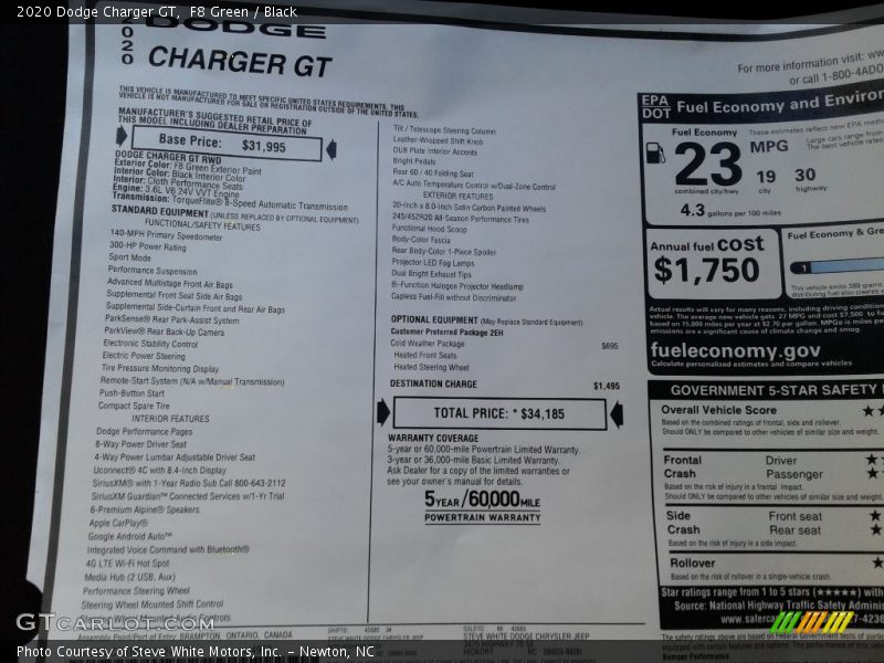 F8 Green / Black 2020 Dodge Charger GT