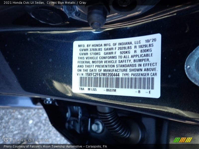 Cosmic Blue Metallic / Gray 2021 Honda Civic LX Sedan