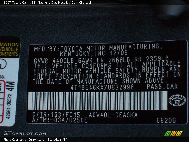 Magnetic Gray Metallic / Dark Charcoal 2007 Toyota Camry SE