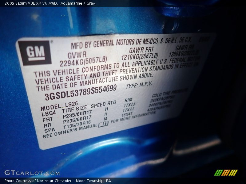 Aquamarine / Gray 2009 Saturn VUE XR V6 AWD