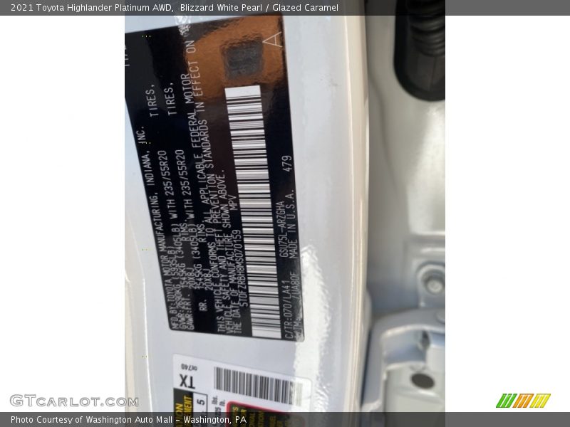 Blizzard White Pearl / Glazed Caramel 2021 Toyota Highlander Platinum AWD