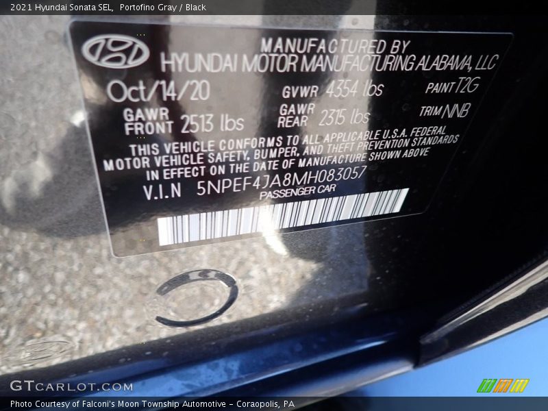 Portofino Gray / Black 2021 Hyundai Sonata SEL
