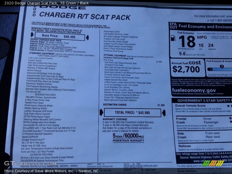  2020 Charger Scat Pack Window Sticker