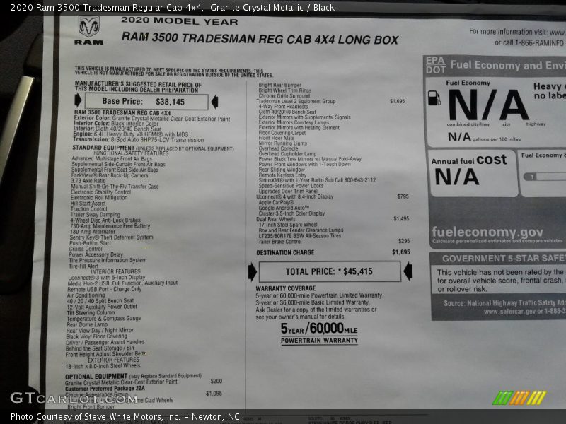 Granite Crystal Metallic / Black 2020 Ram 3500 Tradesman Regular Cab 4x4