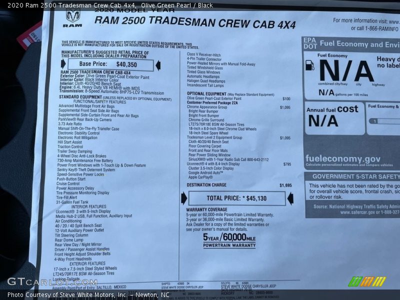  2020 2500 Tradesman Crew Cab 4x4 Window Sticker