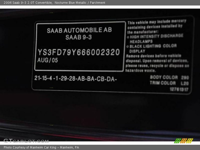 Nocturne Blue Metallic / Parchment 2006 Saab 9-3 2.0T Convertible