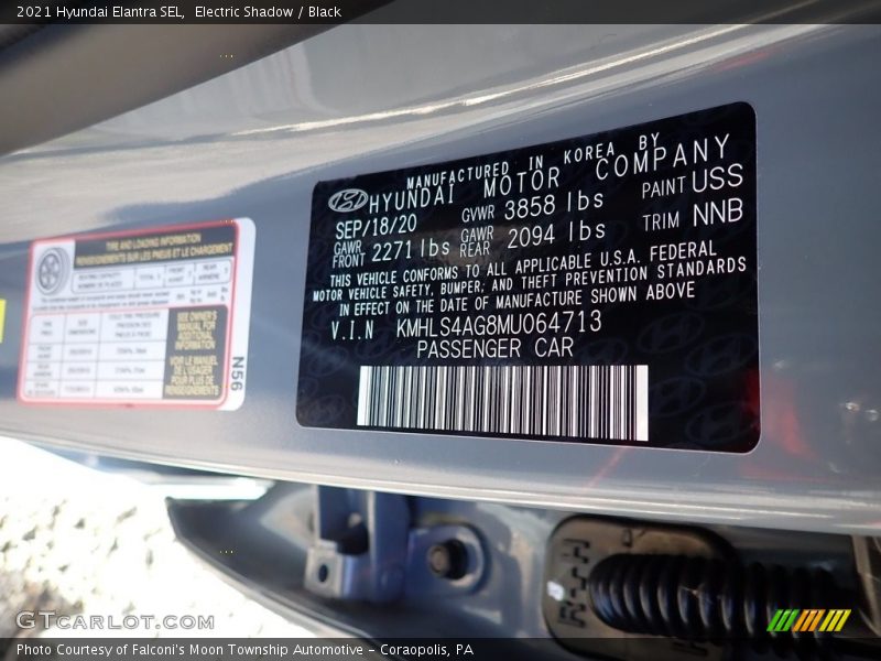 2021 Elantra SEL Electric Shadow Color Code USS