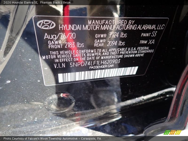 Phantom Black / Beige 2020 Hyundai Elantra SE