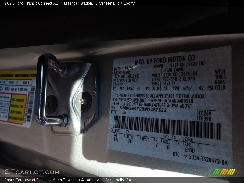 2021 Transit Connect XLT Passenger Wagon Silver Metallic Color Code TY