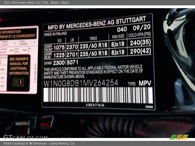 2021 GLC 300 Black Color Code 040
