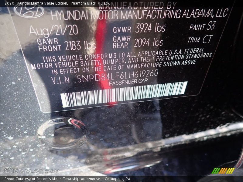 Phantom Black / Black 2020 Hyundai Elantra Value Edition