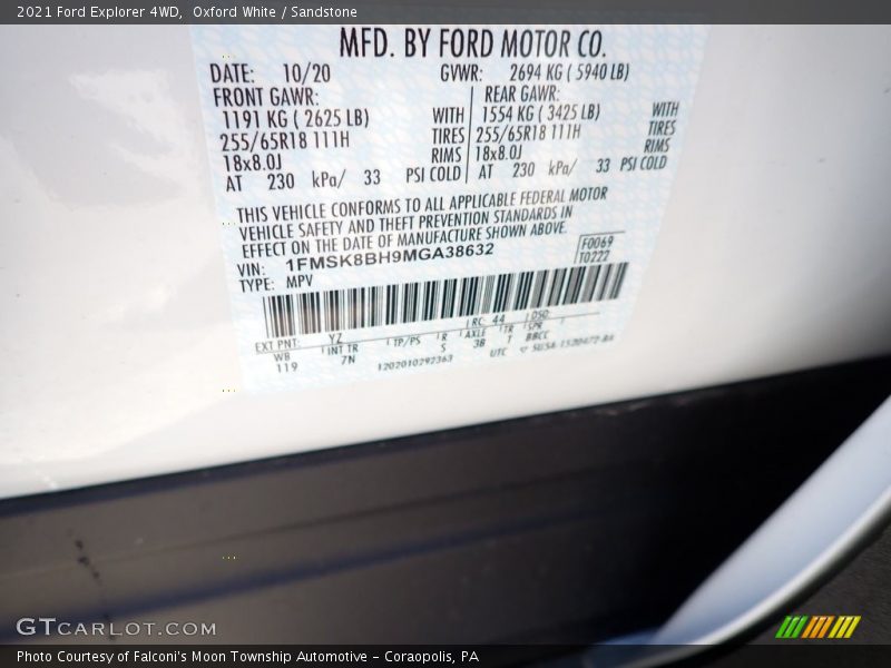 2021 Explorer 4WD Oxford White Color Code YZ