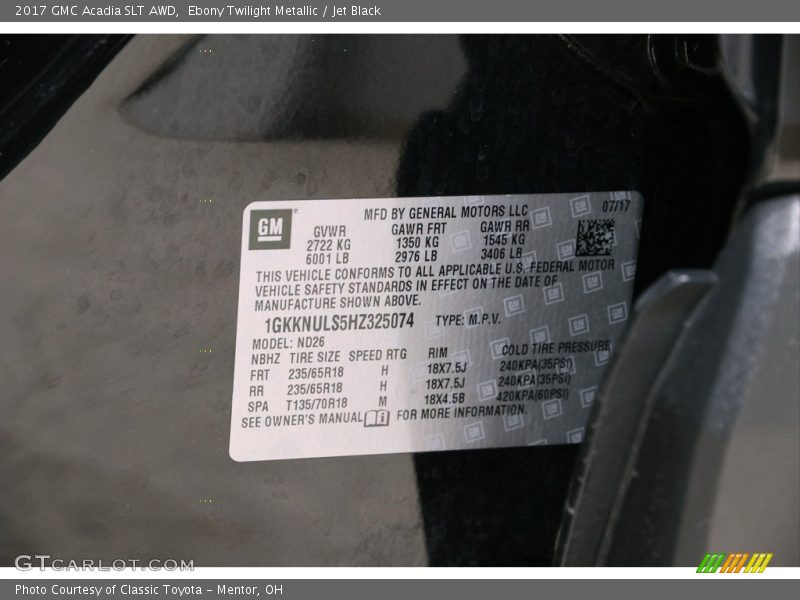 Ebony Twilight Metallic / Jet Black 2017 GMC Acadia SLT AWD