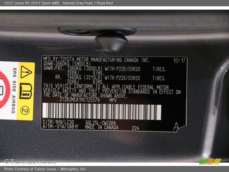 Nebula Gray Pearl / Rioja Red 2017 Lexus RX 350 F Sport AWD
