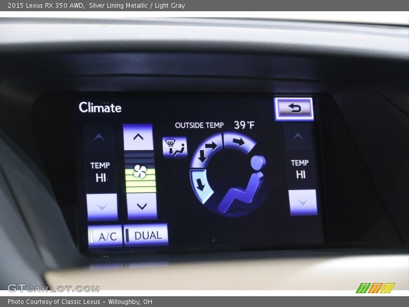 Silver Lining Metallic / Light Gray 2015 Lexus RX 350 AWD