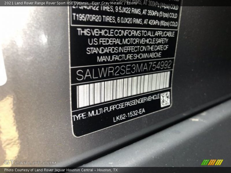 Eiger Gray Metallic / Ebony 2021 Land Rover Range Rover Sport HSE Dynamic