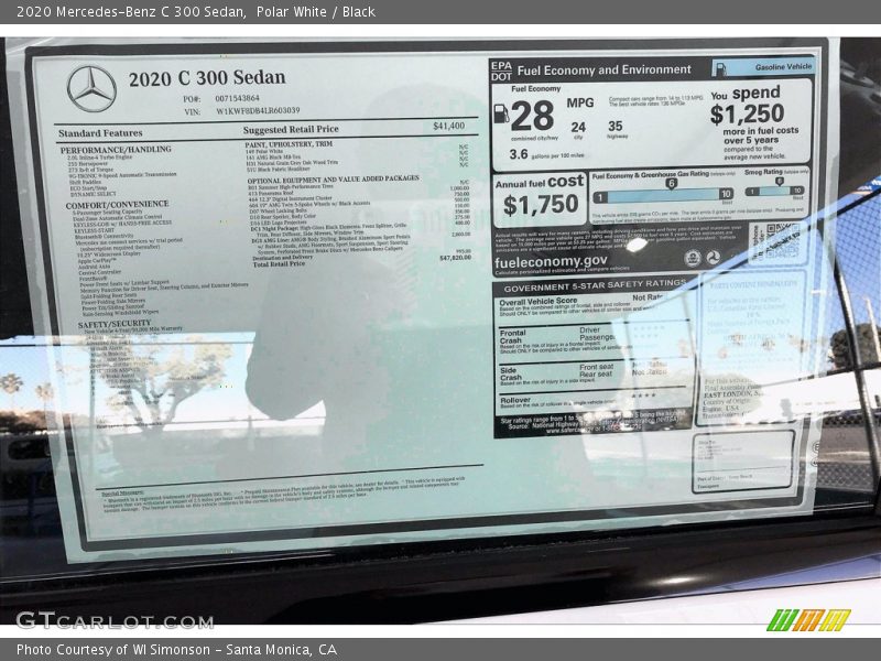  2020 C 300 Sedan Window Sticker