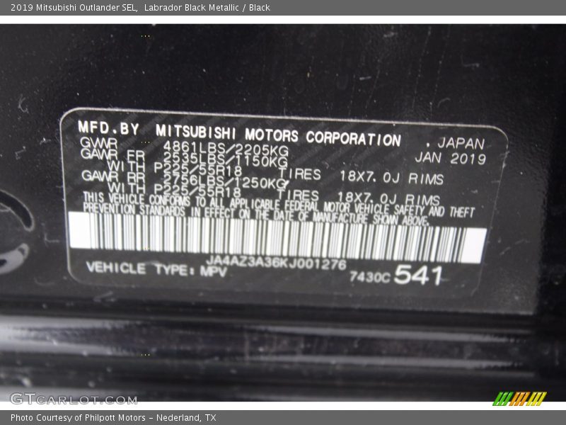 Labrador Black Metallic / Black 2019 Mitsubishi Outlander SEL