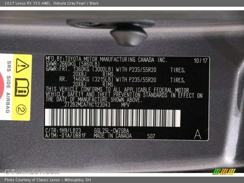 Nebula Gray Pearl / Black 2017 Lexus RX 350 AWD