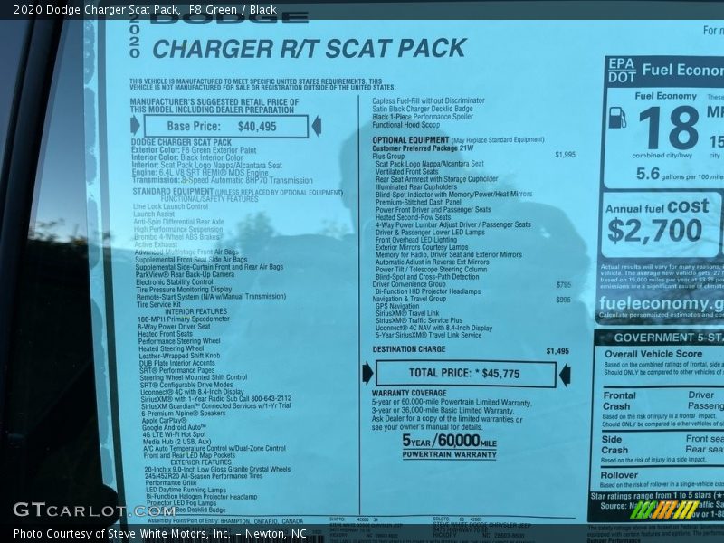  2020 Charger Scat Pack Window Sticker