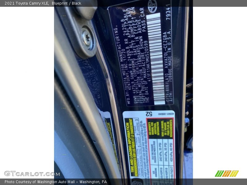 2021 Camry XLE Blueprint Color Code 8X8