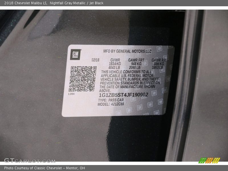 Nightfall Gray Metallic / Jet Black 2018 Chevrolet Malibu LS